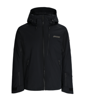 Black jacket with a brand logo on a white background