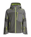 Gray and black jacket with green accents on a white background
