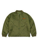 Green quilted jacket with a brand logo on a white background