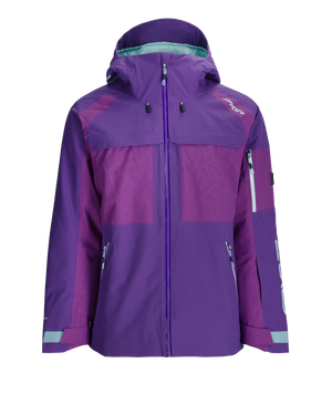Purple jacket with a brand logo on a white background