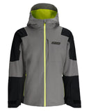 Gray and black jacket with a yellow zipper on a white background