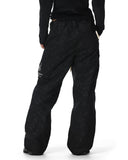 Black snow pants with a pattern on a white background