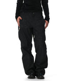 Person wearing black snow pants on a white background