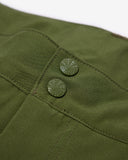 Close-up of green fabric with buttons on a white background