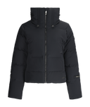 Black puffer jacket on a white background