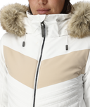 White and beige winter jacket with fur-lined hood