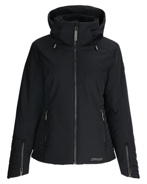 Black jacket with a brand logo on a white background