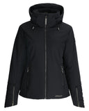 Black jacket with a brand logo on a white background