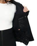 Black Spyder jacket with branding and text on a white background