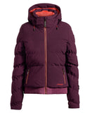Purple puffer jacket with a hood on a white background