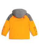 Orange and gray jacket with a hood on a white background