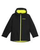 Black jacket with yellow accents and Spyder logo on a white background