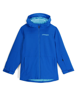 Blue jacket with a hood on a white background