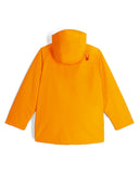 Orange jacket with a logo on the back against a white background