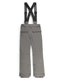 Gray pants with black suspenders on a white background