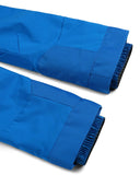 Roll of blue fabric with a white rod on a white background