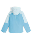 Light blue and white jacket with a hood on a white background