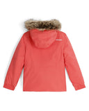 Red jacket with fur hood on a white background