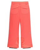 Coral pink pants with a brand logo on a white background