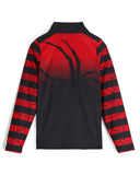 Black and red long-sleeve shirt with geometric pattern on a white background