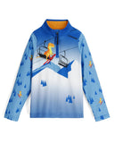 Children's half zip with a dinosaur design on a blue background