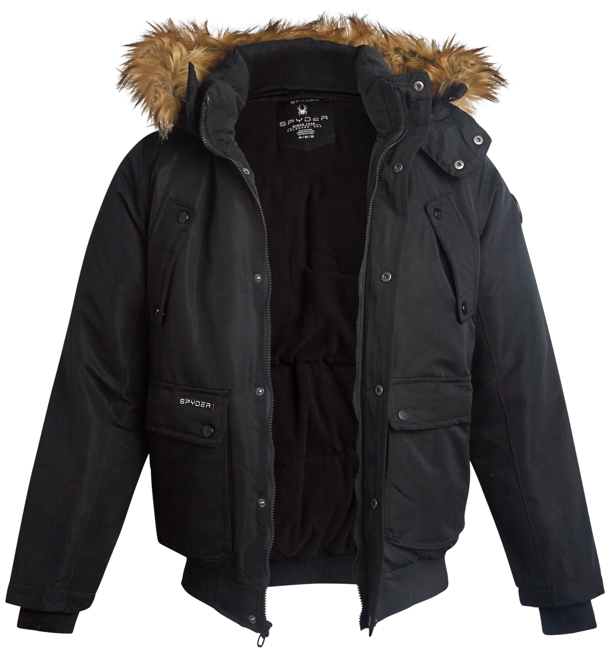 Spyder Men's Parka Jacket with Fur in Black – view 2