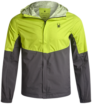 Two-tone yellow and gray jacket with Spyder logo on a white background