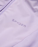 Close-up of a purple jacket with 'Spyder' branding.