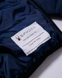 Spyder label on a navy blue jacket