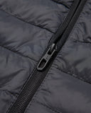 Close-up of a black puffer jacket zipper