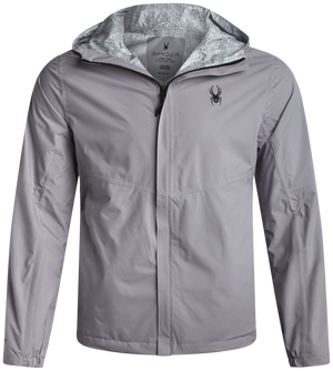 Gray jacket with hood and Spyder logo on a white background