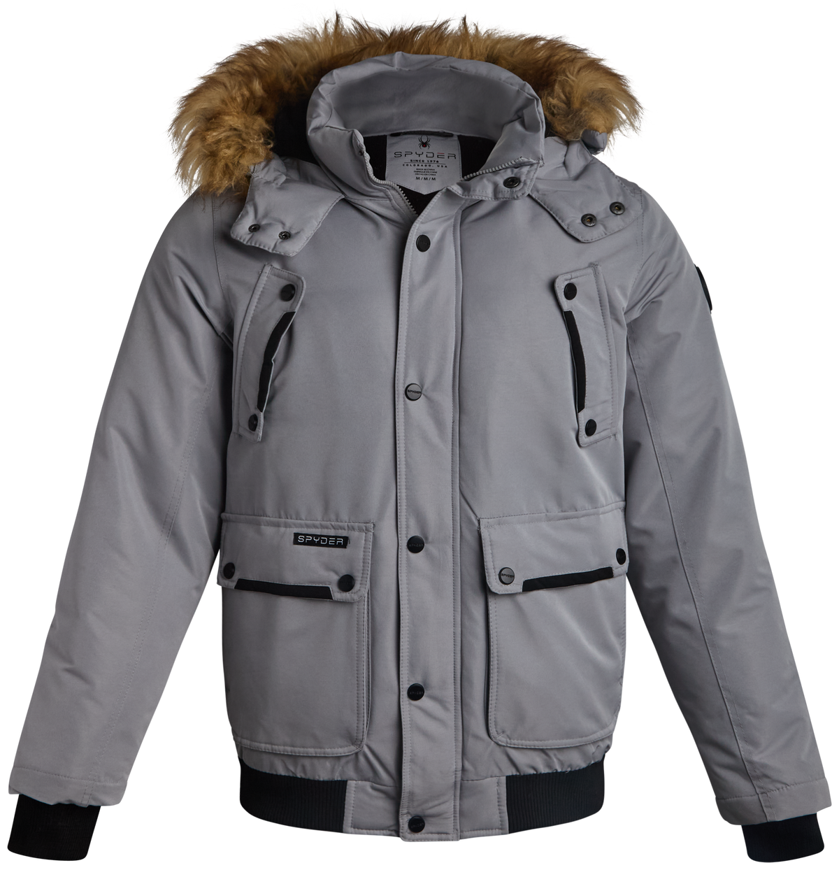 Spyder Men's Parka Jacket with Fur in Pewter