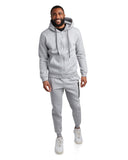 Mens Fleece Full Zip Jogger Set - Heather Grey