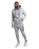 Mens Fleece Full Zip Jogger Set - Heather Grey