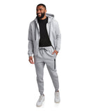 Mens Fleece Full Zip Jogger Set - Heather Grey