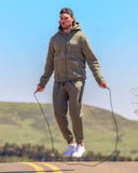 Mens Fleece Full Zip Jogger Set - Sage