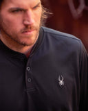 Mens Long Sleeve Thermal Henley - Black