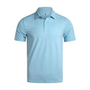 Light blue striped polo shirt on a white background