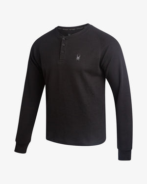 Men's Waffle Long Sleeve Henley - Black