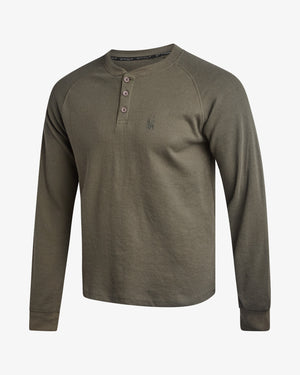 Men's Waffle Long Sleeve Henley - Olive