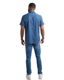 Mens Short Sleeve Heather Mini Stripe - Crystal Blue