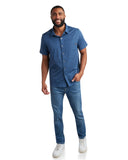 Mens Short Sleeve Heather Mini Stripe - Crystal Blue