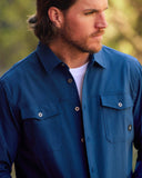 Mens Melange Long Sleeve 2 Pocket Shirt - Estate Blue