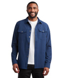Mens Melange Long Sleeve 2 Pocket Shirt - Estate Blue