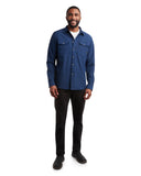Mens Melange Long Sleeve 2 Pocket Shirt - Estate Blue
