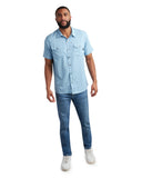 Mens Short Sleeve Mini Check - Cobalt