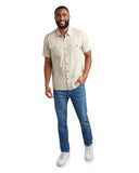Mens Short Sleeve Mini Check - Khaki