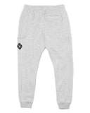 Gray sweatpants with a spyder logo on a white background