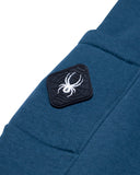 Blue fabric with a spider logo patch on a white background