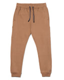 Brown sweatpants with a drawstring on a white background